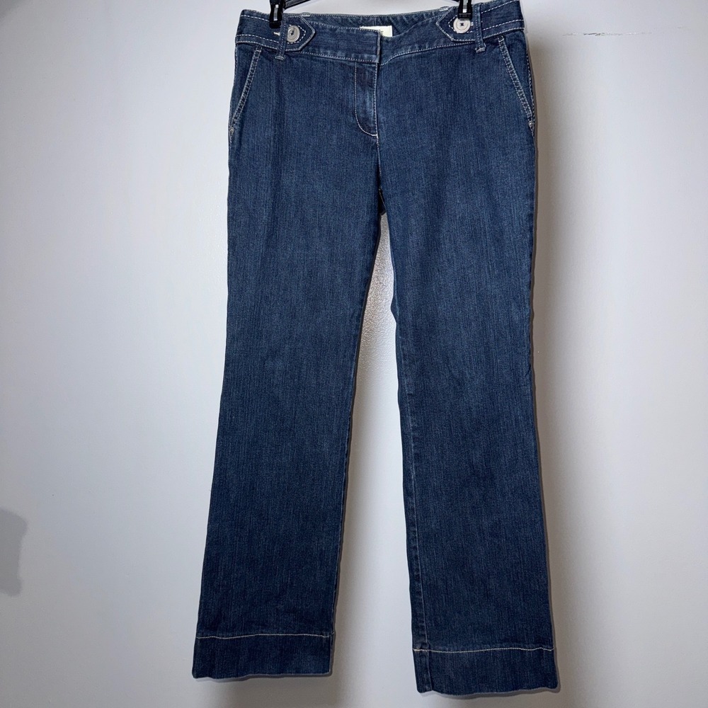 Ann Taylor LOFT Jeans Womens 6 Dark Wash Trouser Wide Leg Button Tab Denim